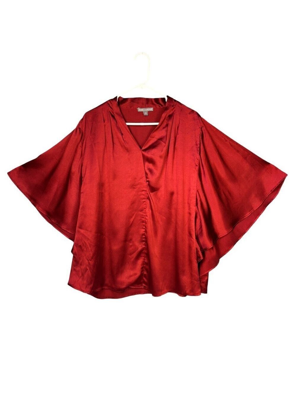 Jessica London Rich Burgundy Silk Blouse Flowing Sleeves 18W